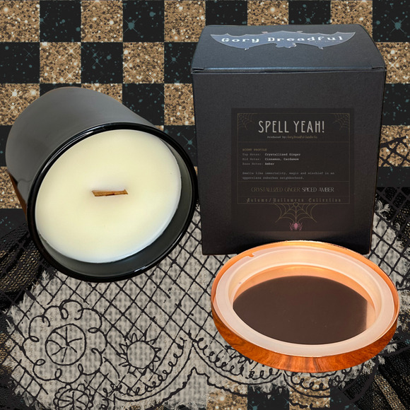 Spell Yeah! Crackling Wooden Wick Candle: Crystallized Ginger Spiced Amber Scent - Picture 3 of 10